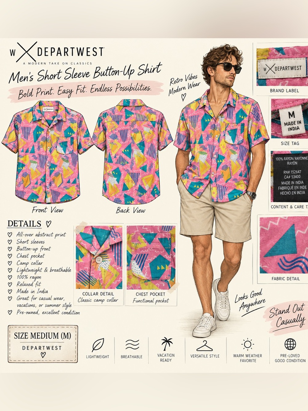 Departwest Men’s Abstract Rayon Shirt, M